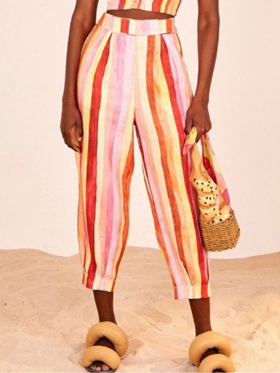 FARM Rio Pants - FARM RIO Sunny Striped Linen Pants size Large 100% Linen Tropical Vacation Beach